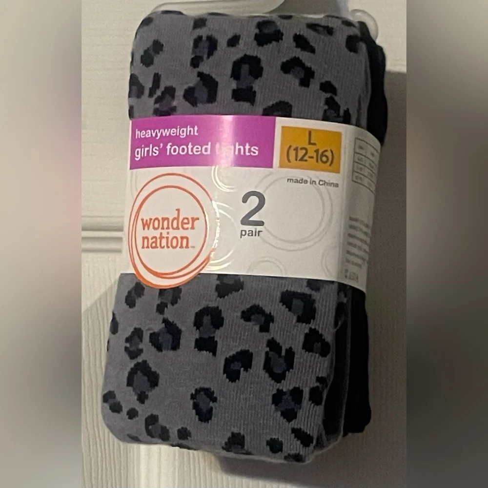 Wonder Nation Girls‎ Heavyweight Footed Tights 2-Pack Leopard Size L 12-16 NWT
